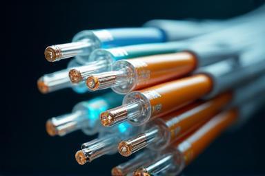 Close-up of fiber optic cables